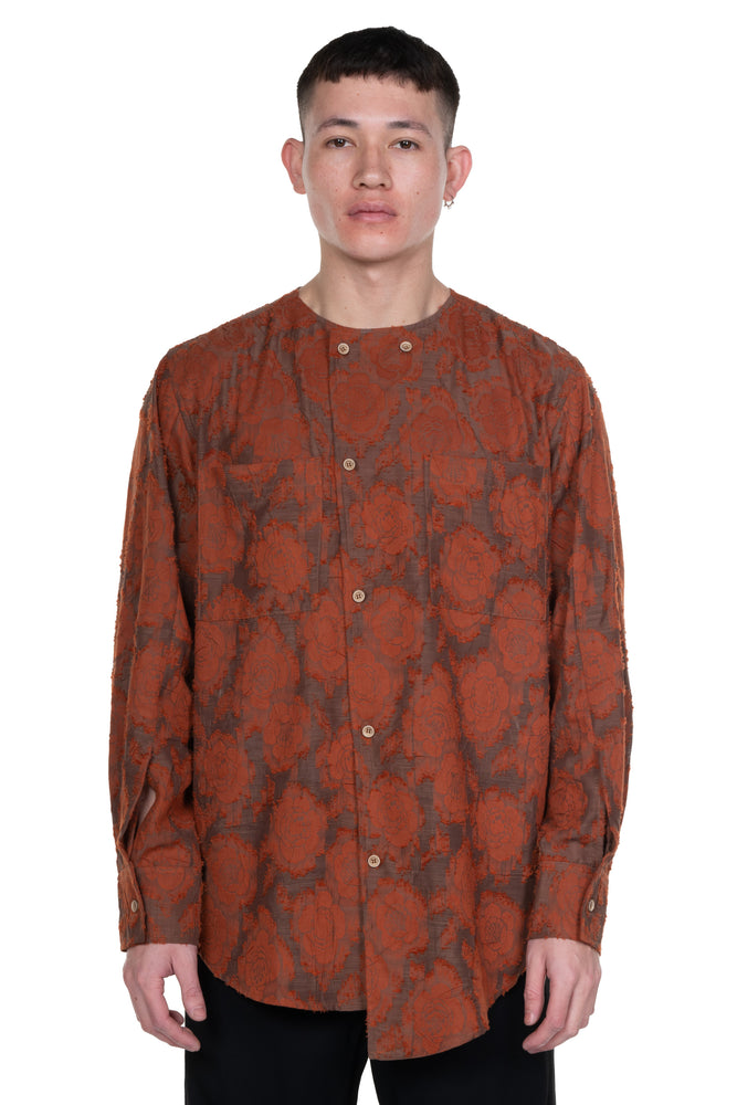 Orange Flower Collarless Shirt