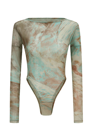 Mesh Printed Body Suit Blue Pink