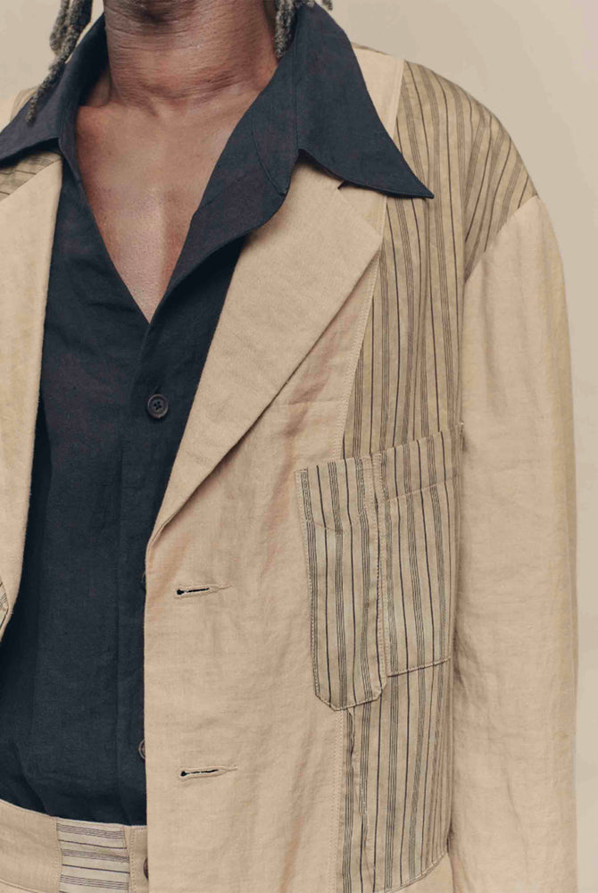 Ziggy Chen Patchwork 3 Button Blazer Burlywood