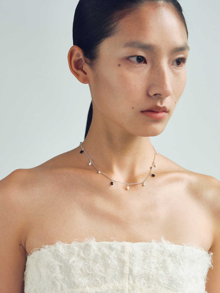 Pearl Black Agate Wind Chime Necklace