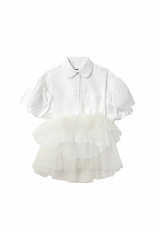 Petal Sleeve Ballet Tutu Hem Shirt White