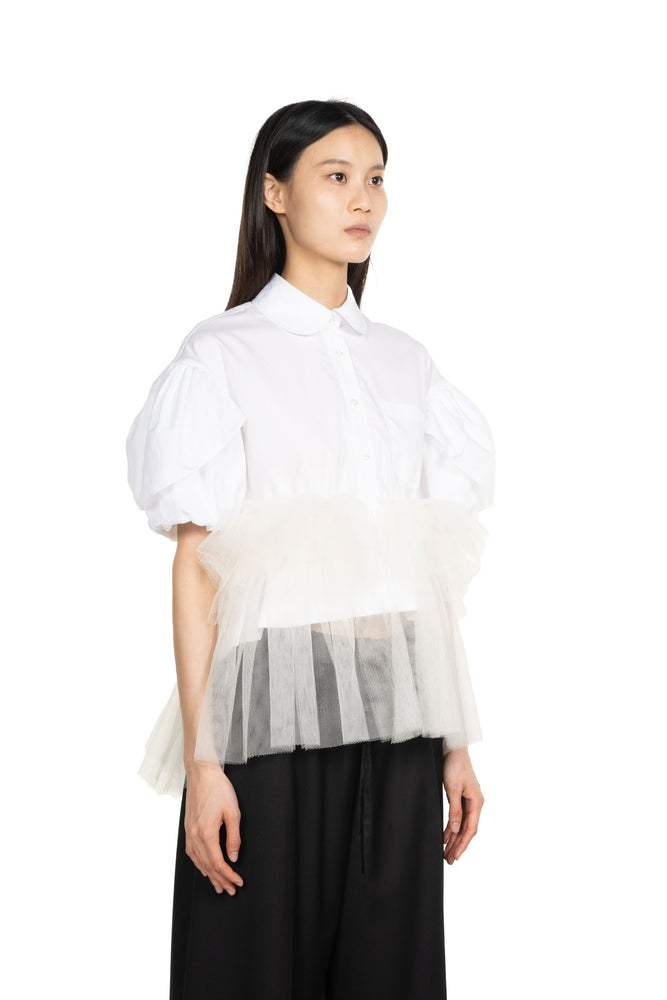 Petal Sleeve Ballet Tutu Hem Shirt White