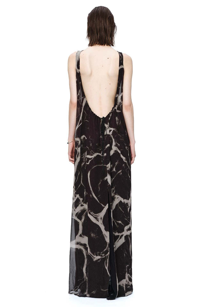 Printed Draped Double Layered Dress Black