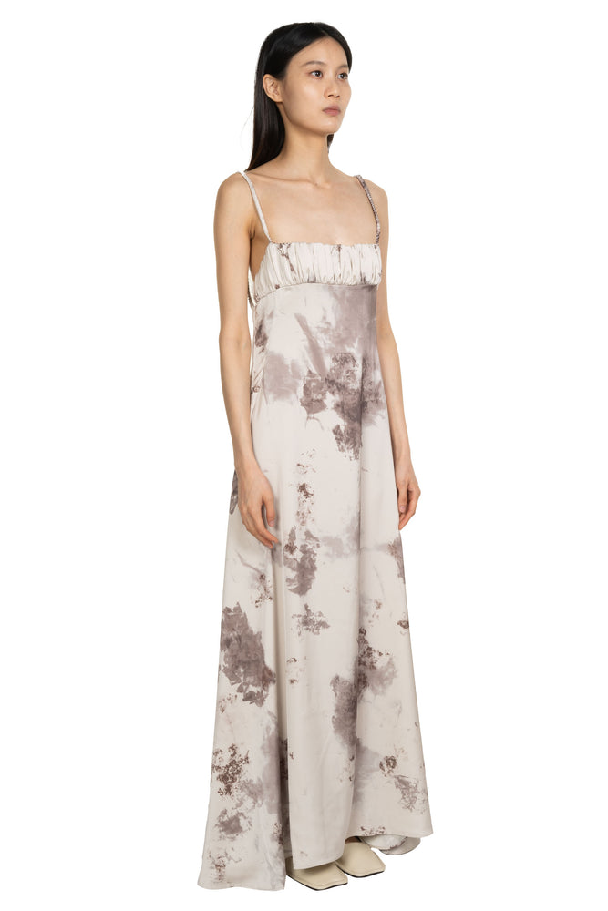 Printed Gathered A Cut Maxi Dress