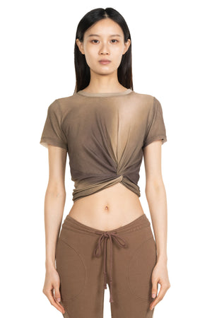 Printed Twisted Crew Neck Cropped Top