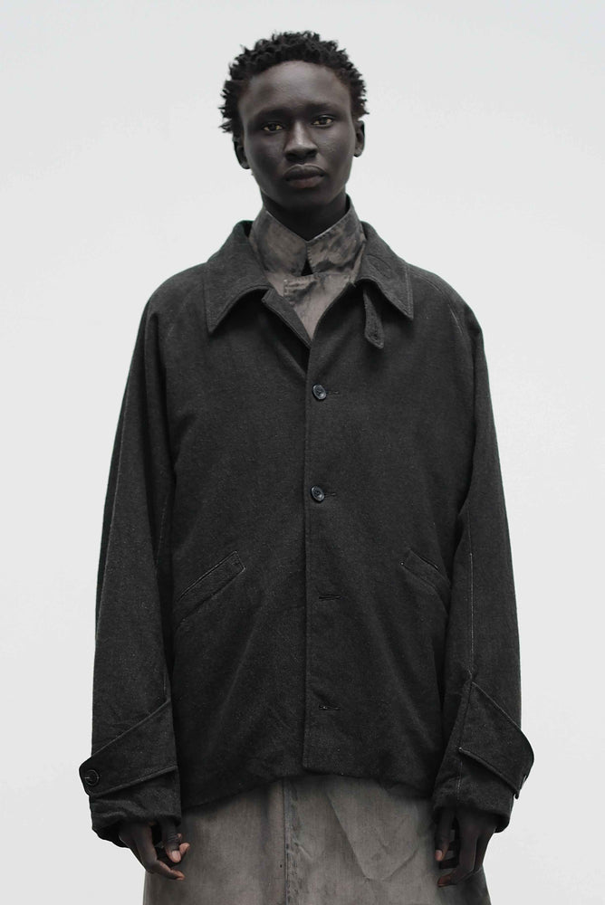 Raglan Sleeves Dropped Shoulder Jacket Gray Green