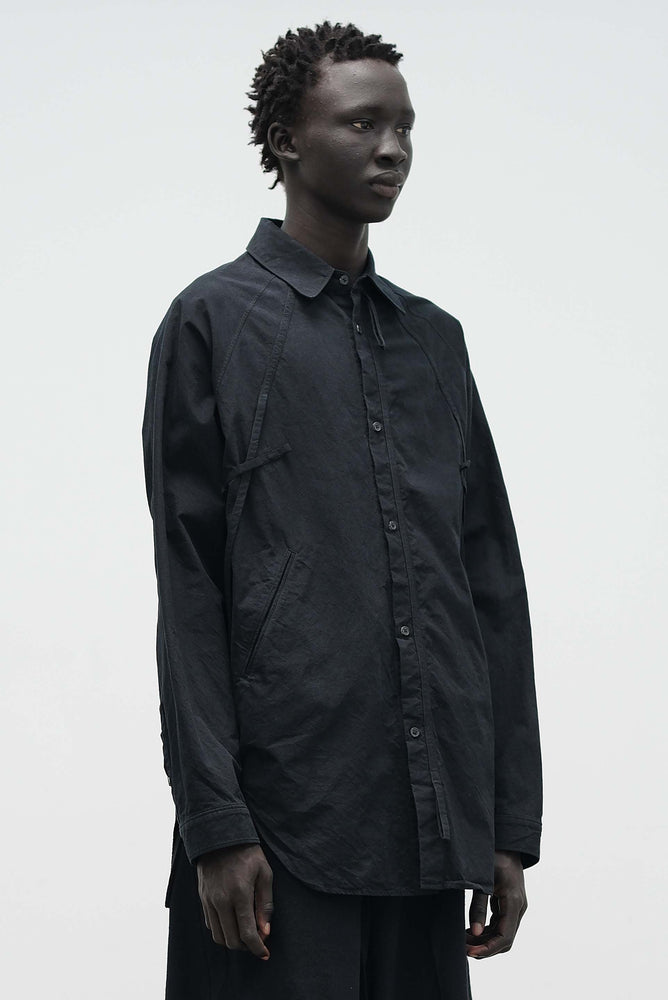 Raglan Sleeves Tie Shirt Black