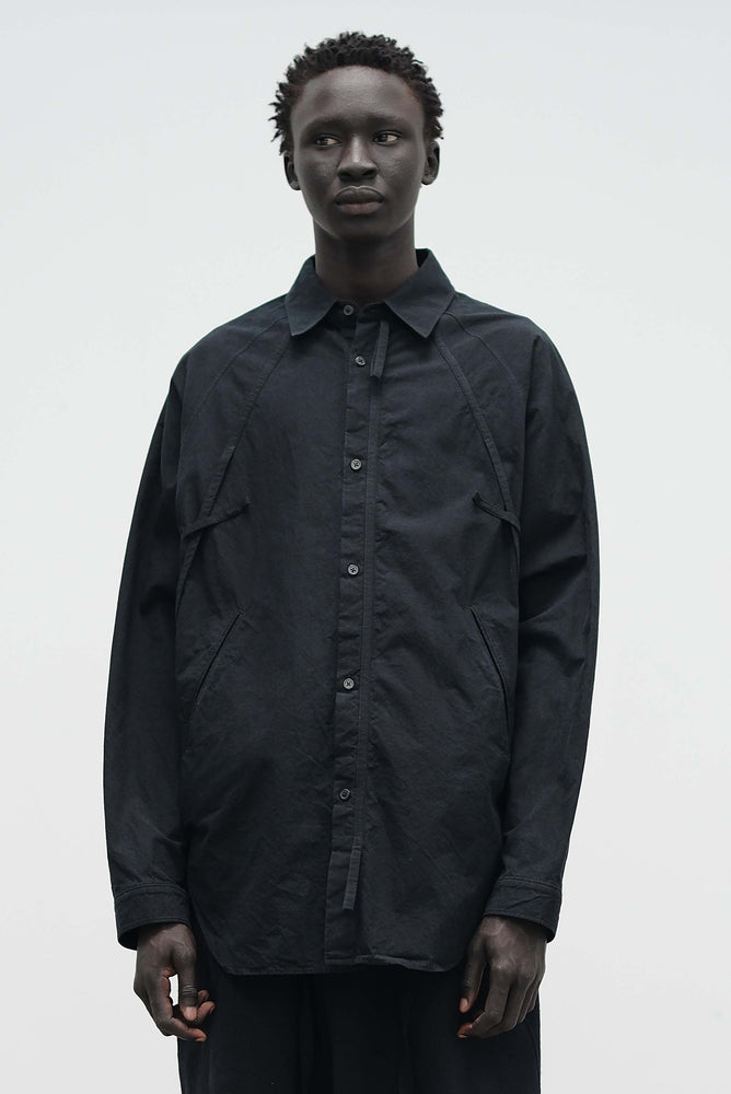 Raglan Sleeves Tie Shirt Black