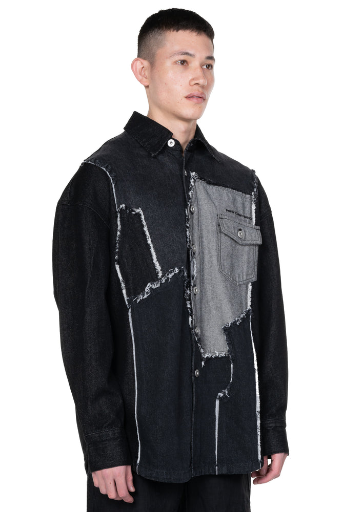 Raw Edge Patchwork Denim Jacket