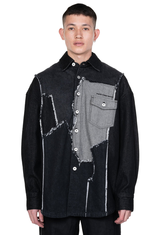 Raw Edge Patchwork Denim Jacket