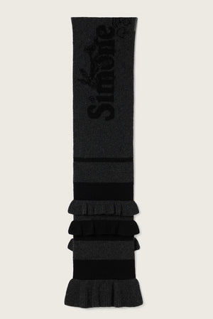 Ruffle Graphic Logo Knit Scarf Black