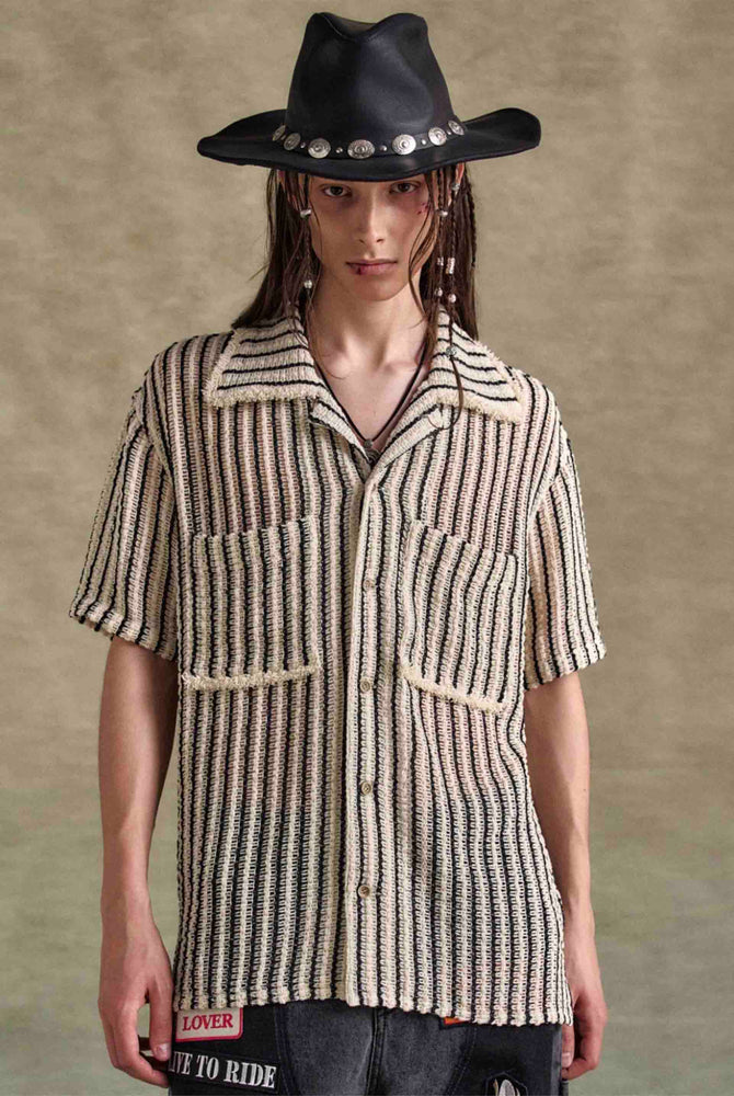 Sheer Stripe Knit Shirt Ecru