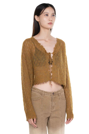 Sheer Wool Knitted Cardigan Yellow Green