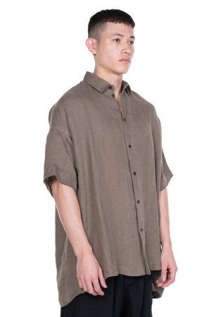 Short Sleeve Linen Mesh Shirt Khaki