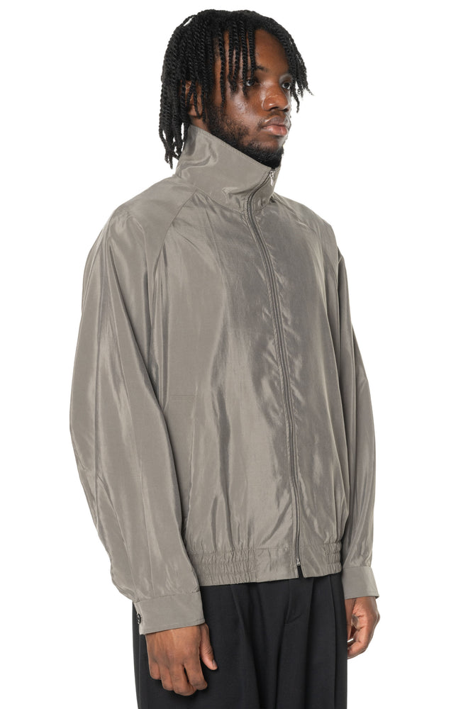 Silk Nylon Zip Up Blouson Taupe