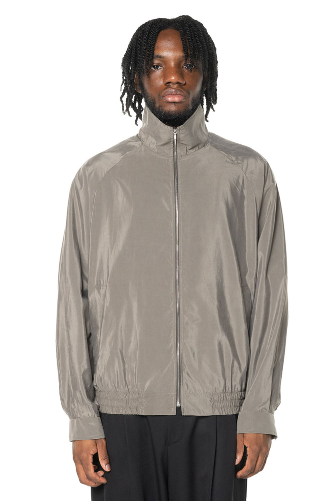 Silk Nylon Zip Up Blouson Taupe