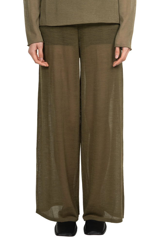 Silk Wool Straight Pants Khaki