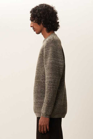 Solid Crochet Crewneck Sweater Moss Grey