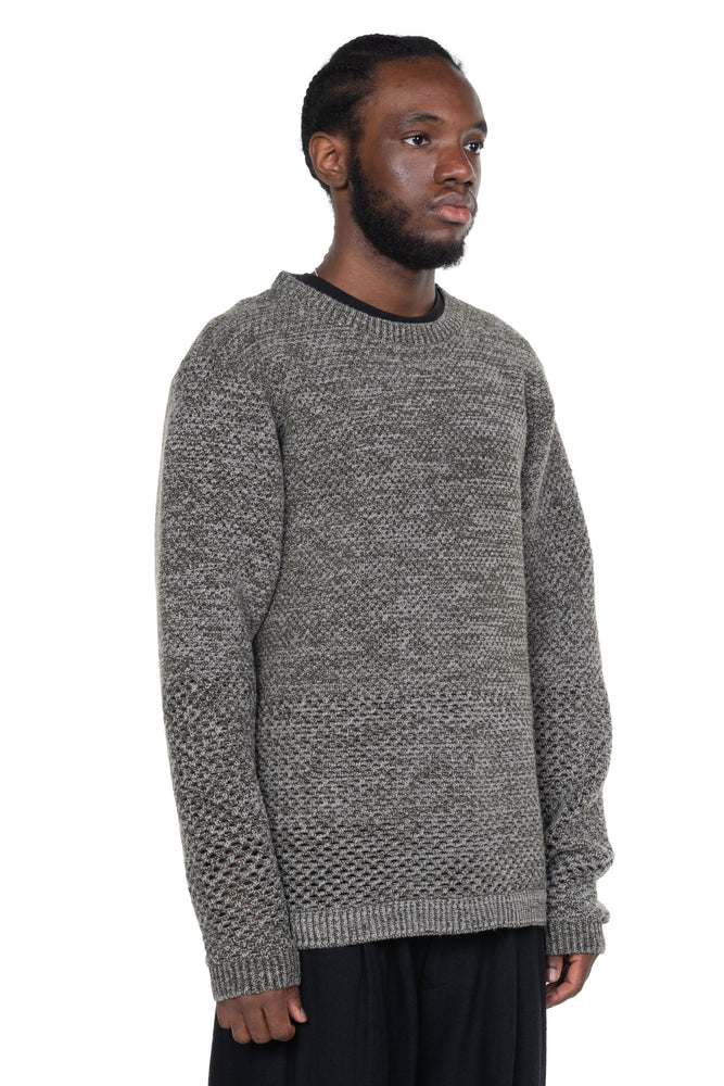 Solid Crochet Crewneck Sweater Moss Grey