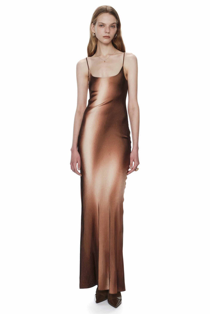 Stretch Silk Printed Dress Brown