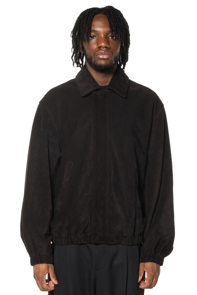 Suede Zip Short Jacket Dark Brown