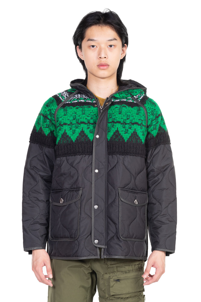 Unisex Nordic Knit Patch Quilted Parka
