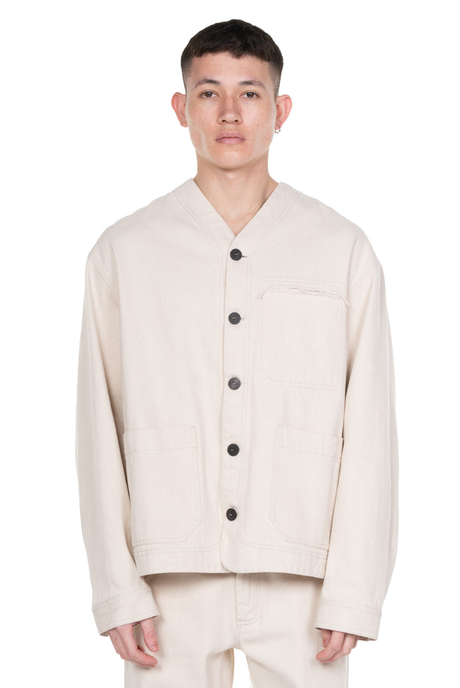 V-Neck Denim Jacket Knit Back