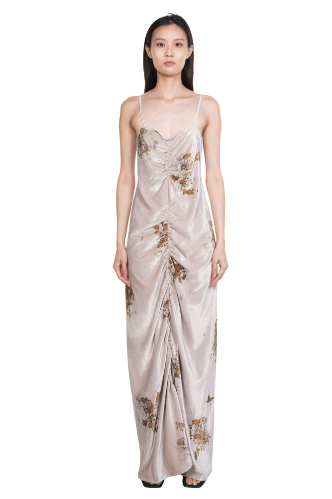 Velvet Chinese Medicine Print Volume Midi Dress