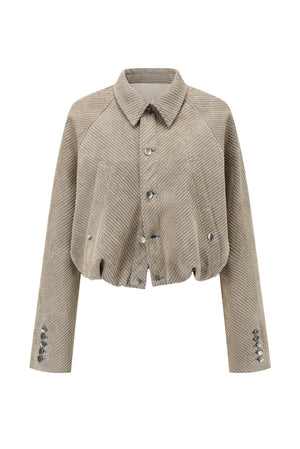 Wale Corduroy Cocoon Cropped Jacket Beige