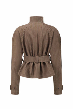 Washed Corduroy Cropped Jacket Grey Brown
