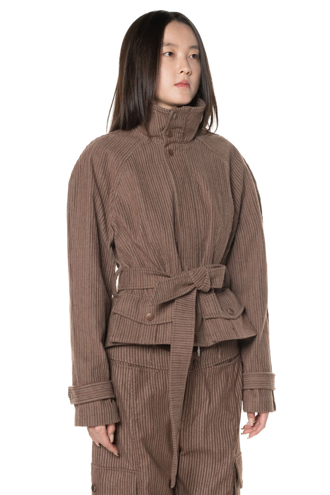 Washed Corduroy Cropped Jacket Grey Brown