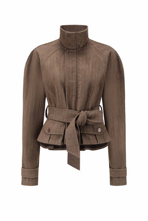 Washed Corduroy Cropped Jacket Grey Brown