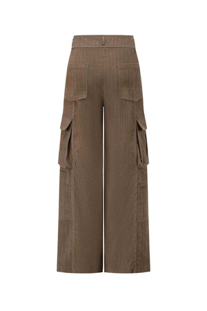 Washed Corduroy Wide-Leg Cargo Pants Grey Brown