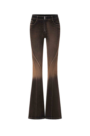 Washed Stretch-Denim Flared Jeans Black Brown