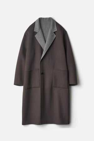 Wool Cashmere Reversible Coat Grey Khaki