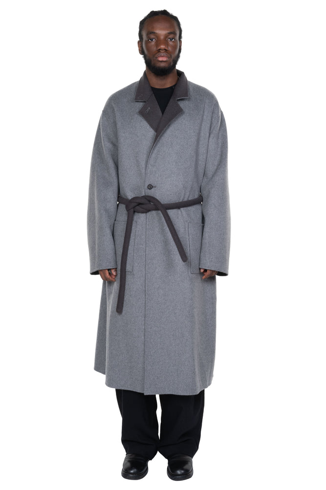 Wool Cashmere Reversible Coat Grey Khaki