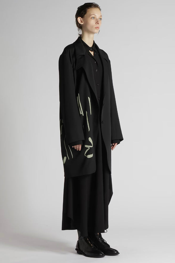 Wool Gabardine Test-Drawing Printed Open Collar Jacket