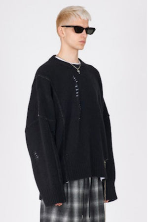 Yak Crew Neck Cut Out Sweater Black
