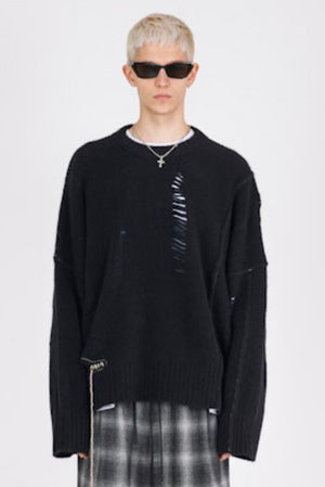 Yak Crew Neck Cut Out Sweater Black