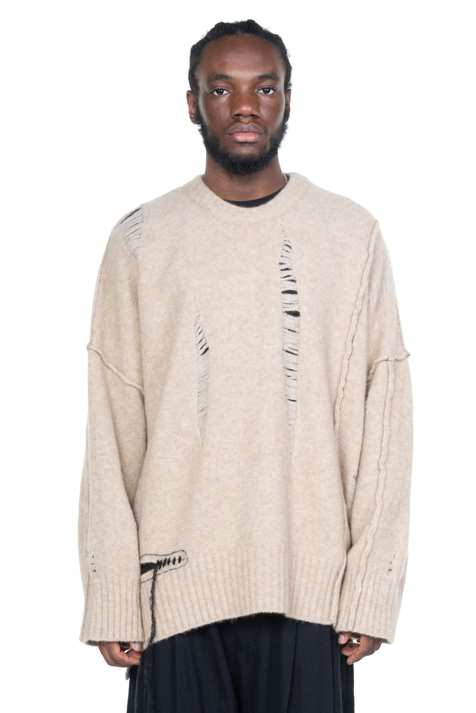 Yak Crew Neck Cut Out Sweater Natural