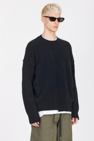 Yak Crew-Neck Sweater with Seam Black
