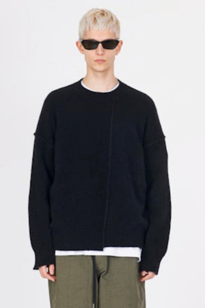 Yak Crew-Neck Sweater with Seam Black