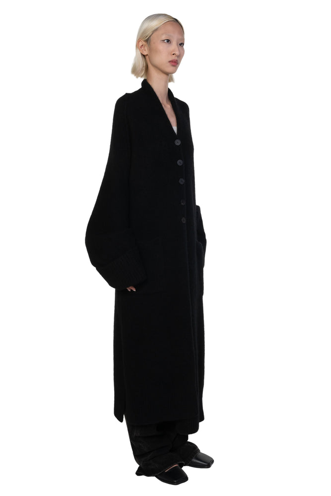 Yak Long Knit Coat Black