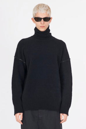 Yak Turtleneck Sweater with Contrast Stitching Black