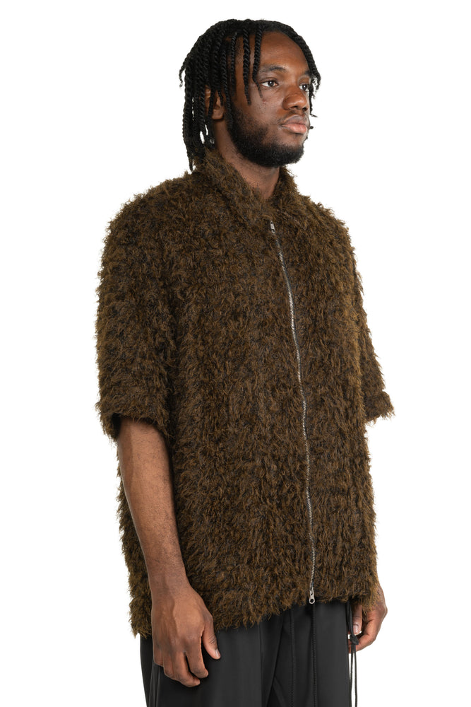 Zip Up Box Shirt Black Brown