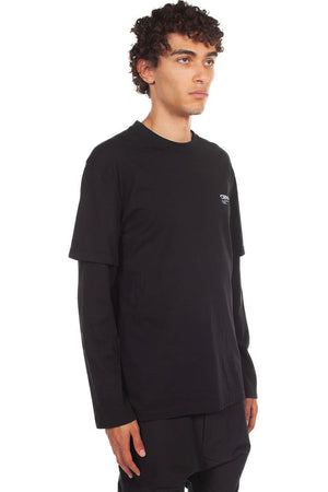 C2H4 Black Double Layer Waffle Knit Long Sleeve T-Shirt