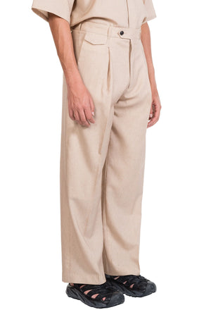 Lownn Beige Printed Wool Long Wide Pants