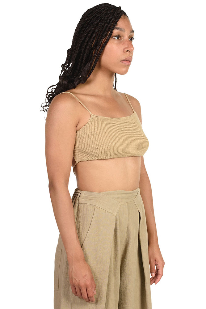 Monica Cordera Smoked Green Knit Linen Top 