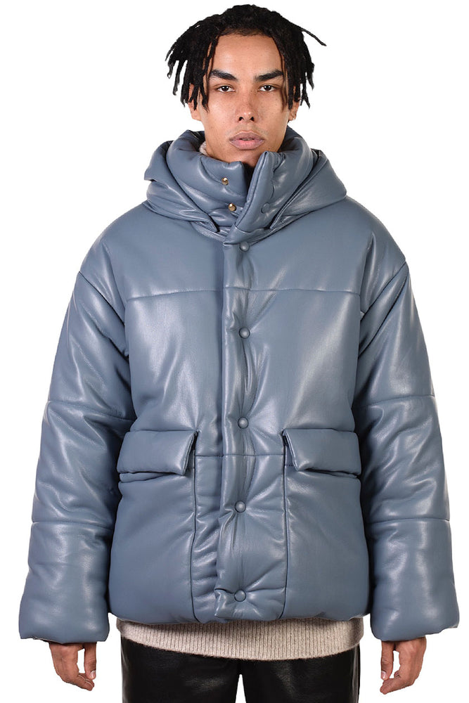 Nanushka Vintage Blue Vegan Leather Puffer Jacket