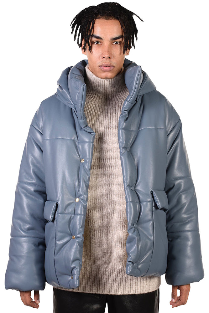 Nanushka Vintage Blue Vegan Leather Puffer Jacket